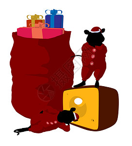圣诞米花艺术说明艺术品插图卡通片礼物香椿圣诞礼物剪影老鼠麻袋背景图片