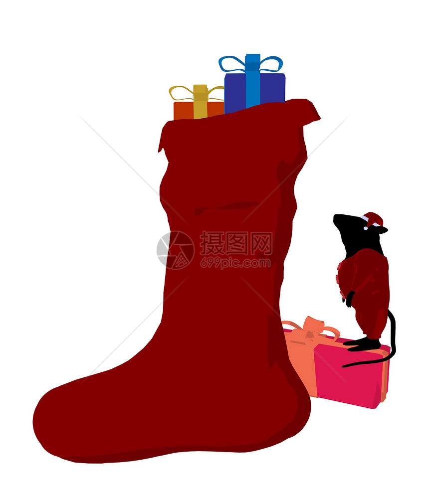 圣诞米花艺术说明老鼠剪影插图圣诞袜圣诞礼物卡通片香椿礼物艺术品图片