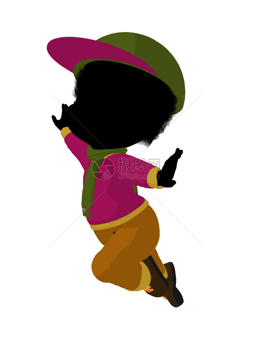 非裔美国小非洲女性户外女孩说明Silhouette游戏围巾运动插图青少年艺术孩子乐趣图片