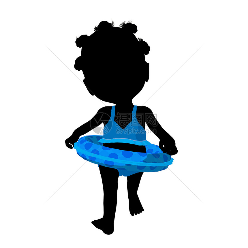 非裔美国小游泳女孩说明插图管子女孩泳装剪影游泳者女性图片