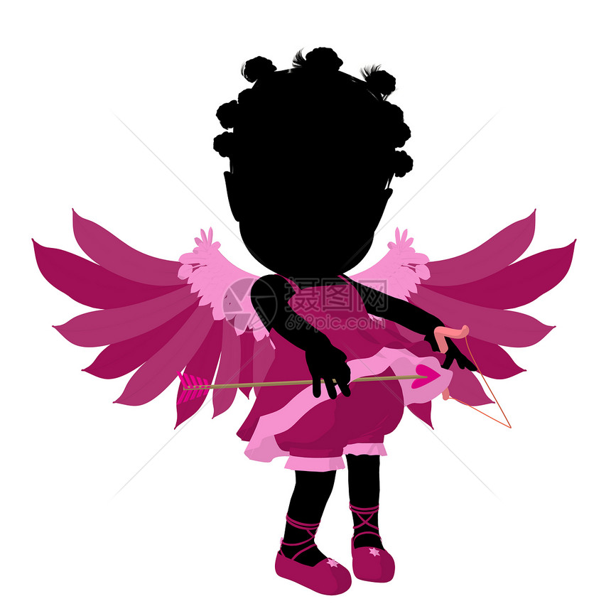 非裔美国小丘比特女孩说明 Silhouette感情情人翅膀插图热情火焰爱慕者女性爱情投标图片