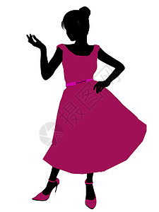 Prom Girl I说明插图中学女性裙子高跟鞋学校女士剪影青少年舞会背景图片