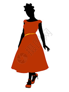 非裔美洲女士高跟鞋剪影舞会中学插图青少年学校裙子女性背景图片