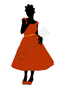 非裔美洲高跟鞋女性青少年剪影中学裙子学校舞会插图女士背景图片