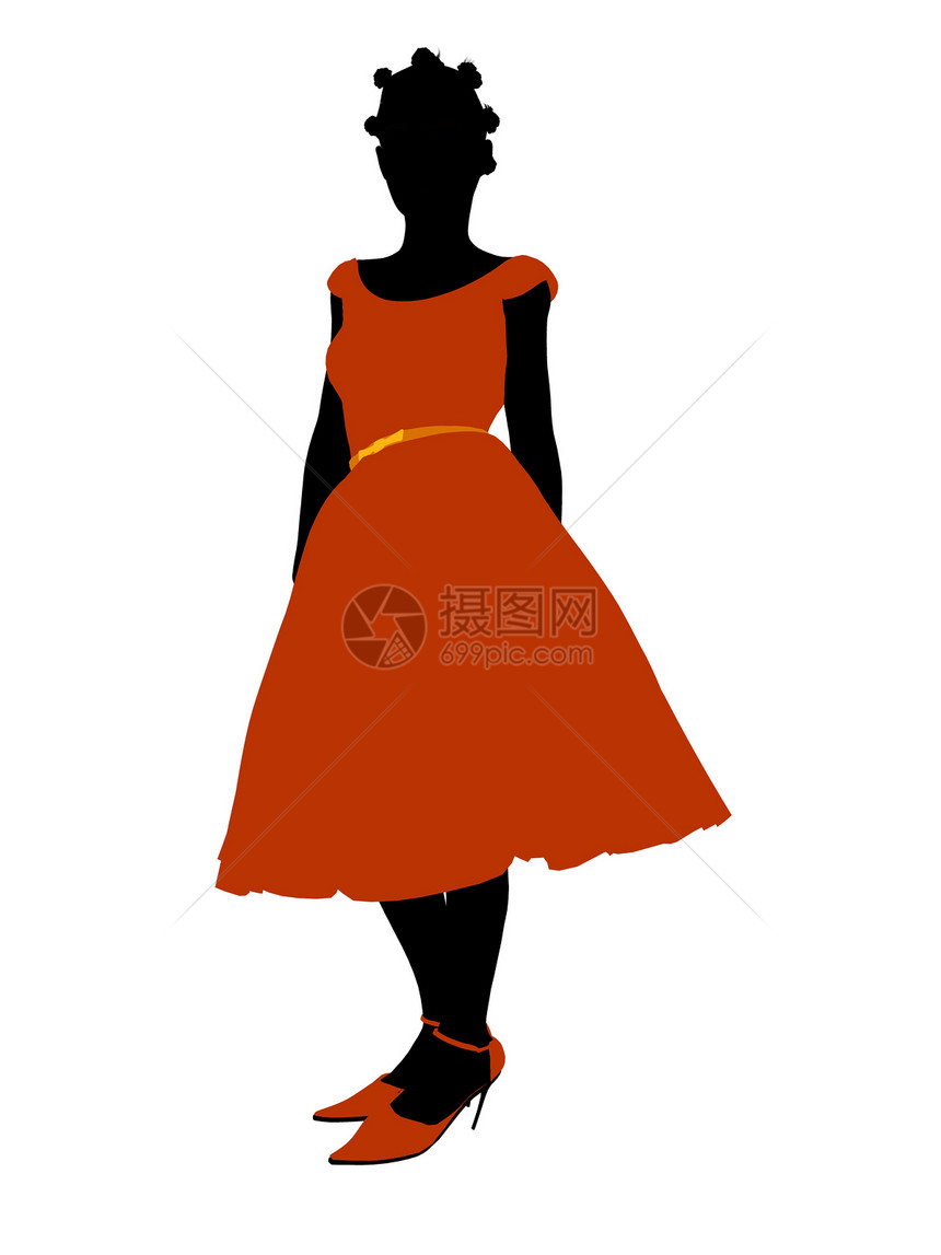 非裔美洲学校女士插图裙子青少年高跟鞋中学剪影女性舞会图片