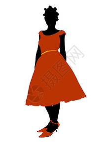 非裔美洲学校女士插图裙子青少年高跟鞋中学剪影女性舞会背景图片