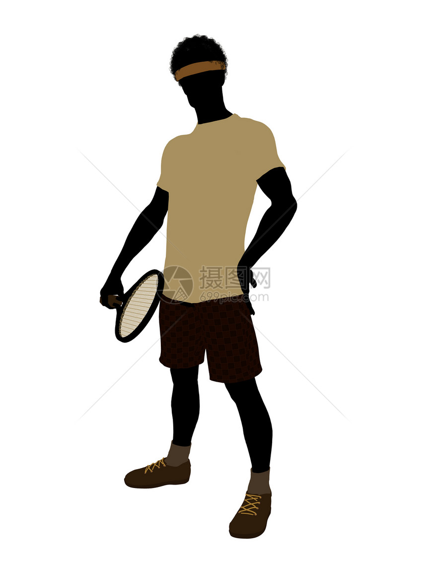 非裔美国网球玩家 I 说明 Silhouette网球场剪影游戏男人男性运动插图图片