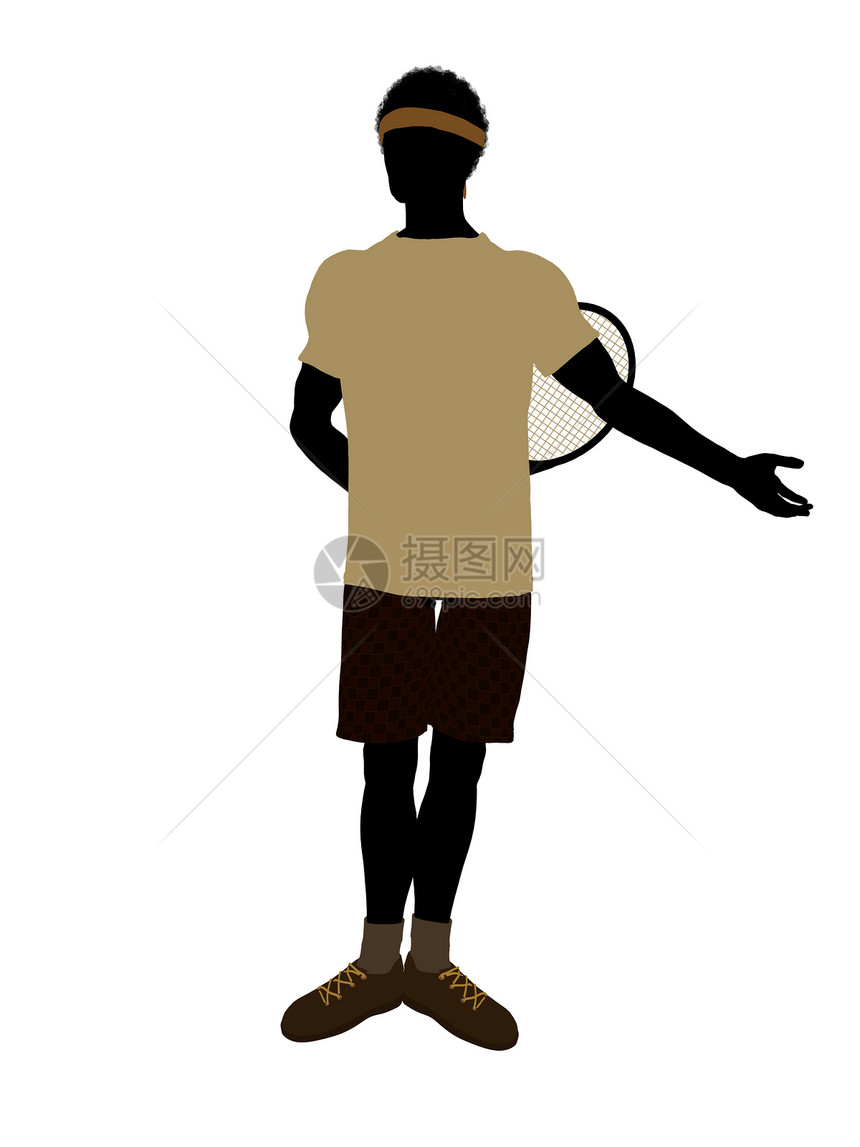 非裔美国网球玩家 I 说明 Silhouette插图男人运动剪影网球场游戏男性图片