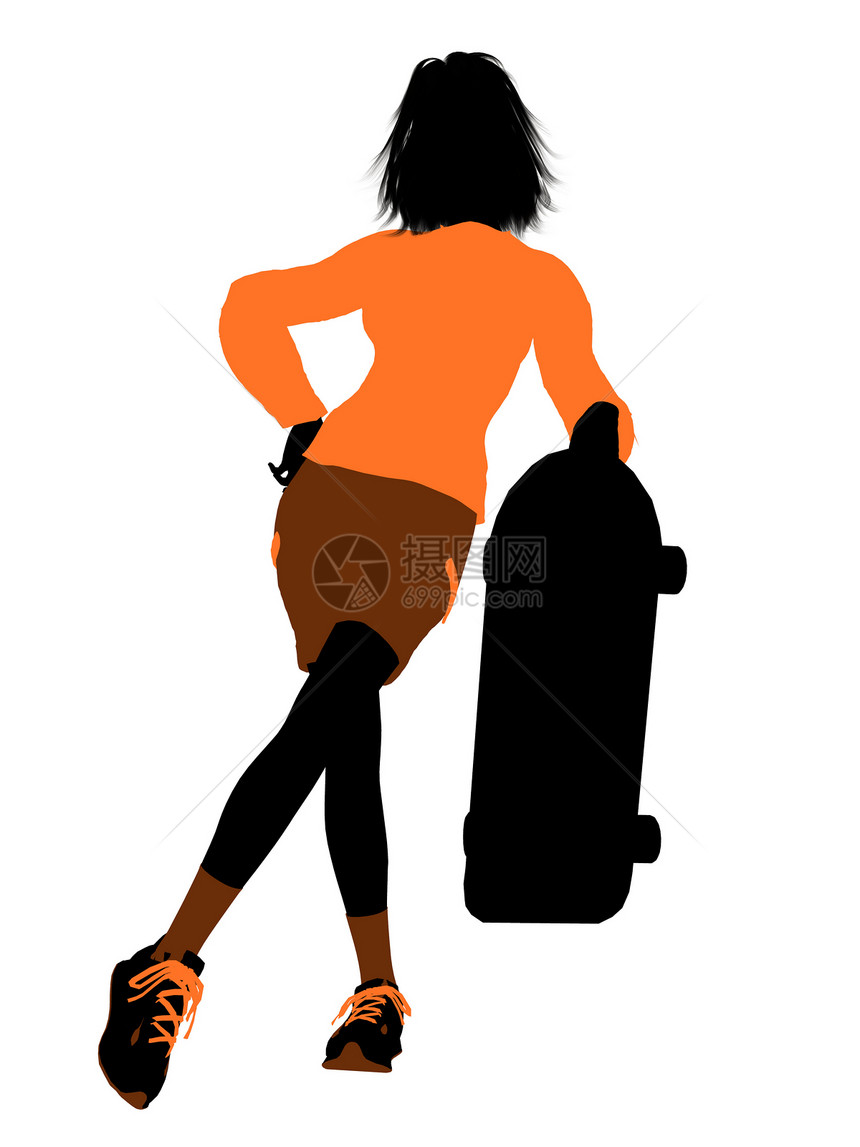 女性滑板女驾驶员插图女孩剪影女士运动图片