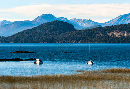 韦尔瓦阿根廷巴塔哥尼亚湖 巴里洛切附近目的地家园冰川假期美化摄影风景森林旅游蓝色背景