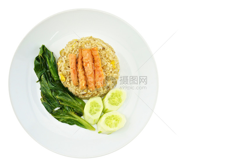 白本孤立的虾炒米饭素食素食图片