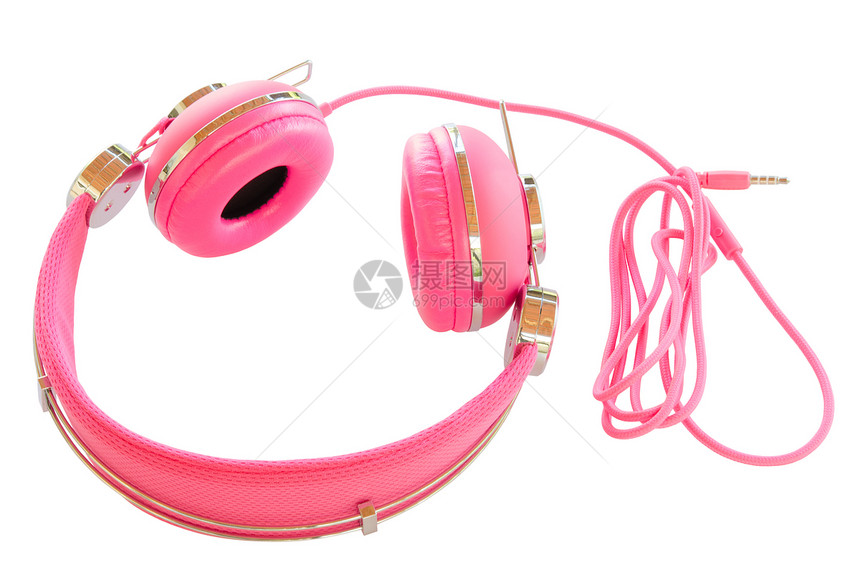 充满活力的粉红色彩色有色带线耳机图片