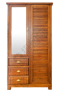 老式红镜子隔离的木制衣柜背景