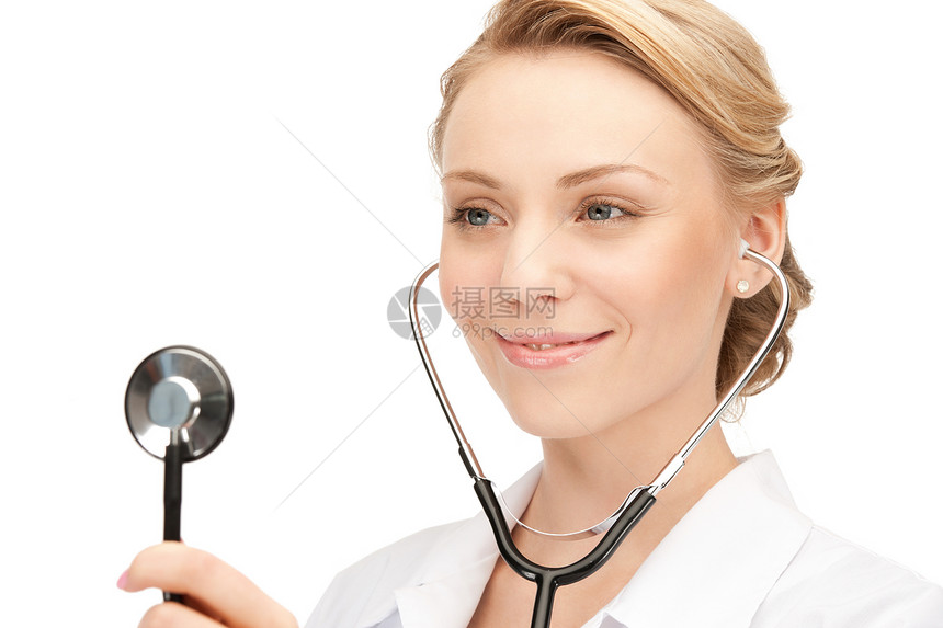具有听诊器的有吸引力的女医生保健诊所微笑药品医院诊断实验室护士工具卫生图片