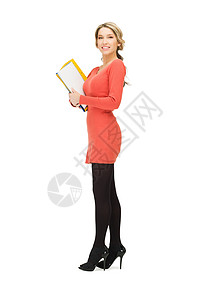 雅皮士带文件夹的妇女学习工人经理皮士会计秘书办公室职员微笑商业背景