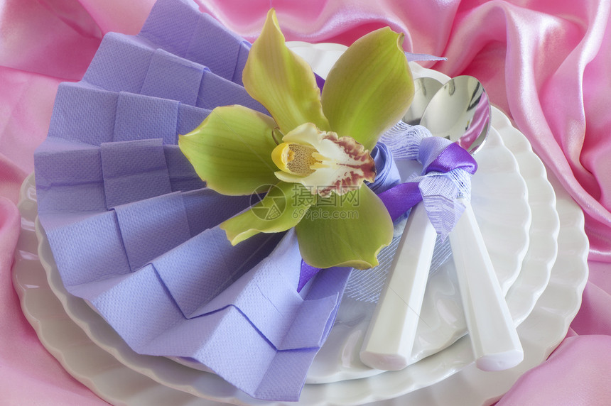 高级折纸纸巾菜单派对折叠午餐盘子早餐织物白色餐饮婚礼图片