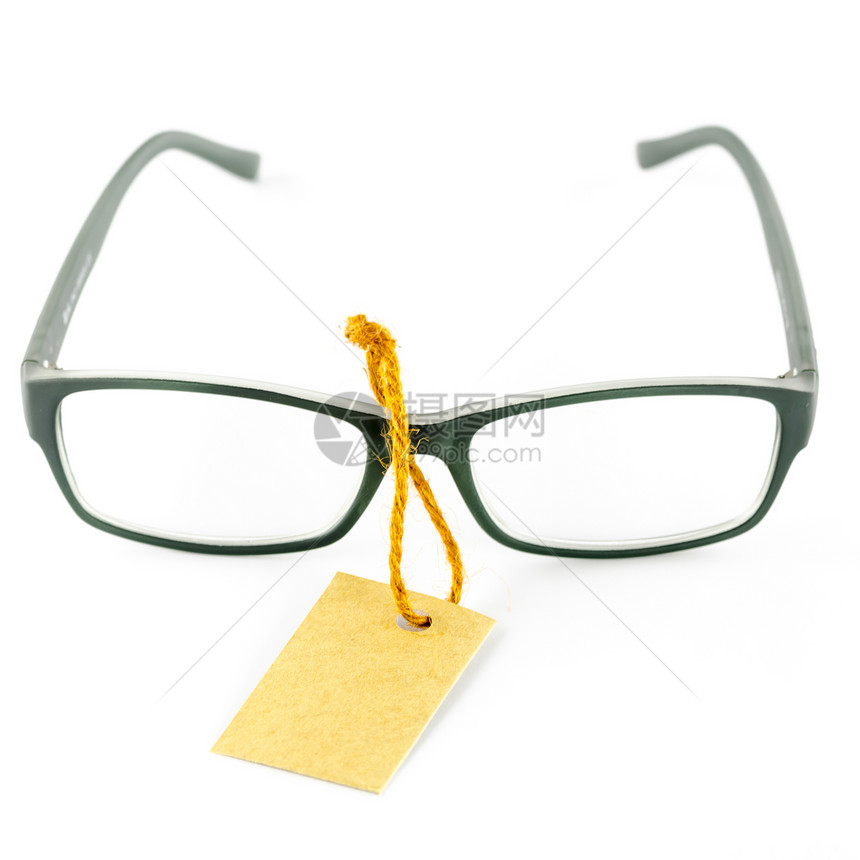 眼镜和成本标签绿色咨询光学透明度灰色工作收据休息经济会计图片