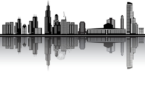 中西部芝加哥天线日落中心办公室首都房屋摩天大楼城市建筑学投资旅行插画
