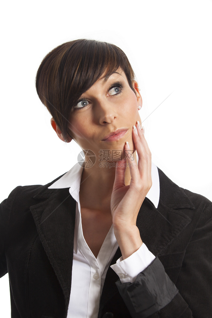 一位年轻女性的肖像商业微笑衬衫成人白色人士商务人像黑发夹克图片