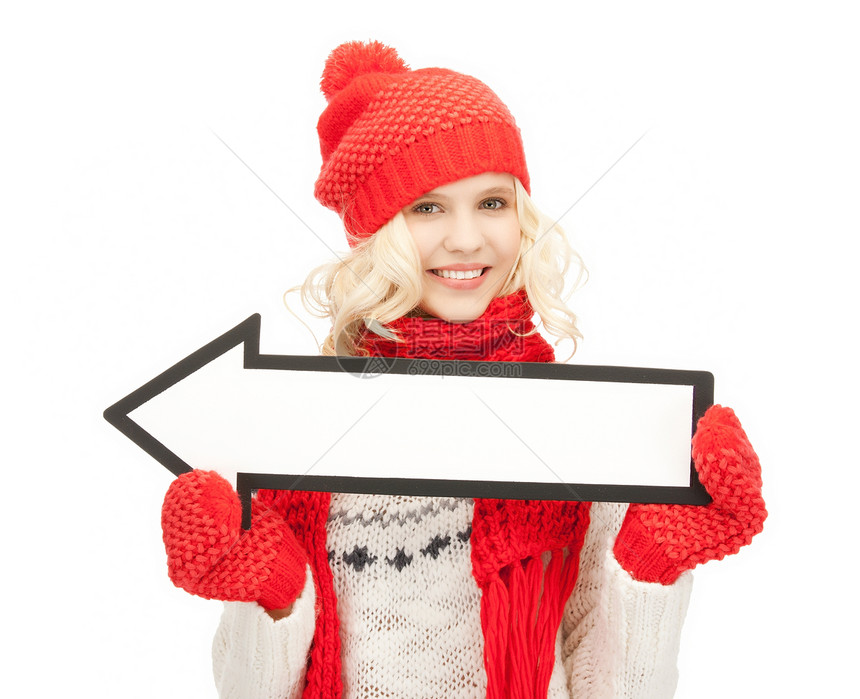 女性方向箭头符号季节羊毛女孩棉被行动微笑快乐衣服围巾青少年图片
