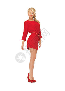 穿着高跟鞋穿红裙子的美女衣服成人微笑姿势宝贝女性女孩快乐背景图片