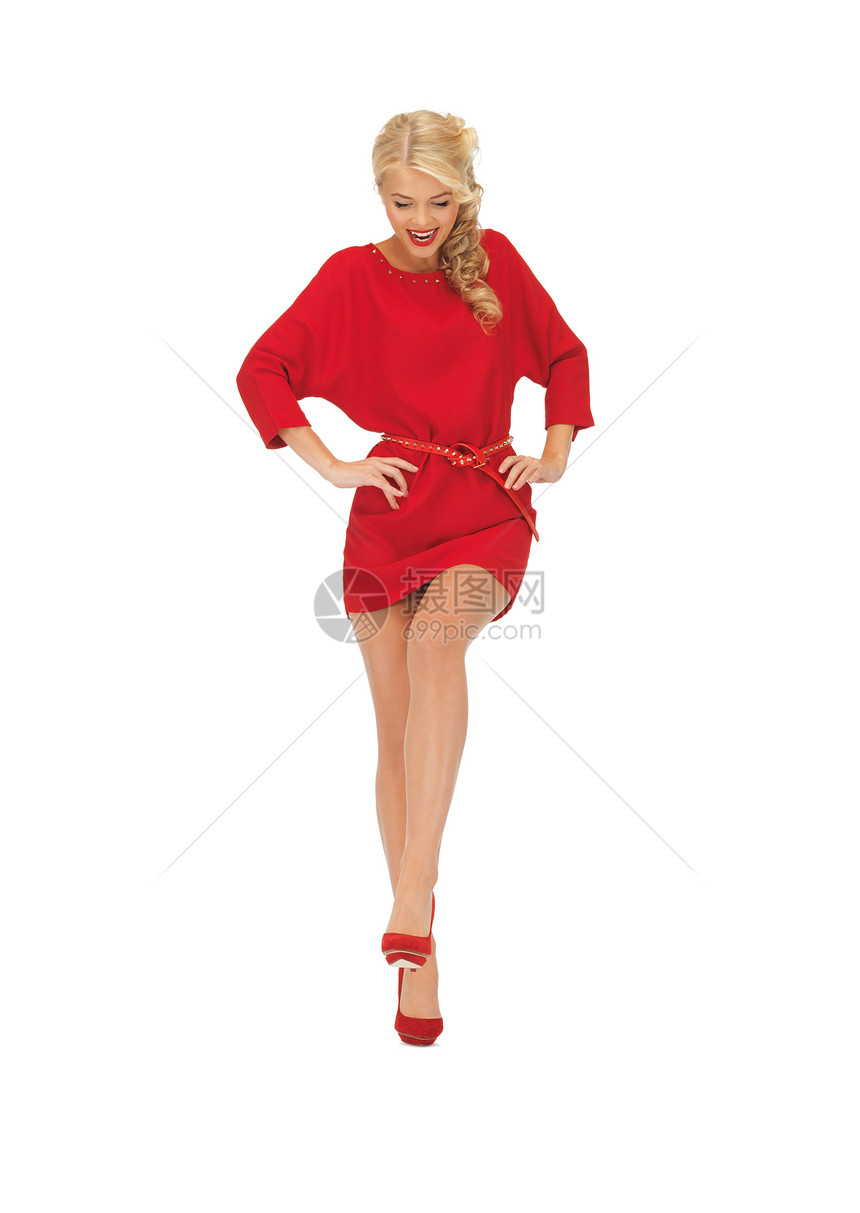 穿着红裙子的可爱舞女宝贝女性行动女孩微笑快乐姿势跳舞衣服演员图片