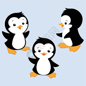 卡通企鹅蓝色吉祥物绘画小动物插图动物燕尾服孩子们微笑快乐背景图片
