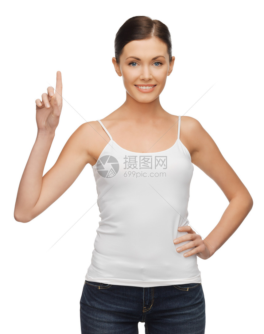 妇女举起手指女性手臂女士快乐采摘成人学生公告指挥衬衫图片
