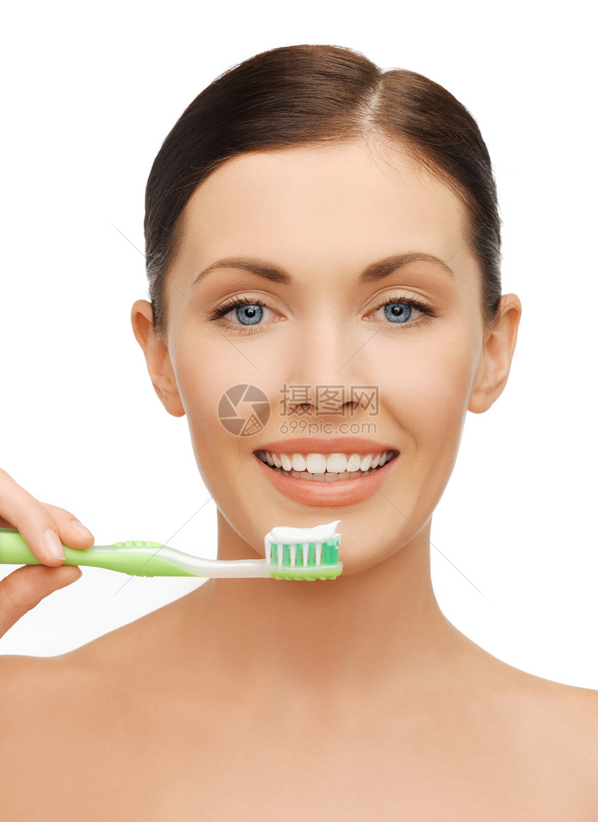 带牙刷的妇女健康保健配饰活力洗澡假牙刷子清洁工女孩青年图片