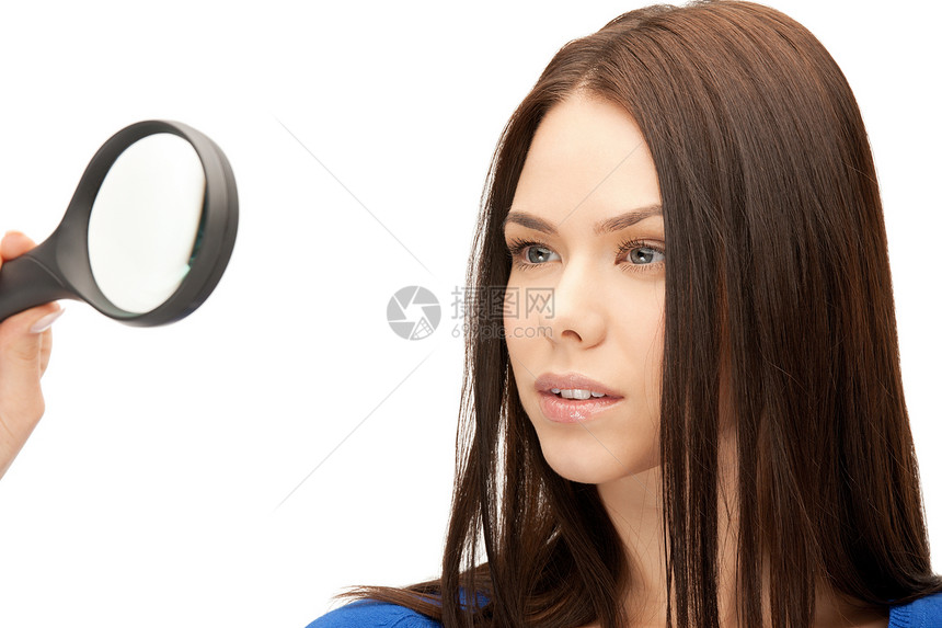女用放大镜镜片女孩商务商业乐器工具白色学习侦探人士图片