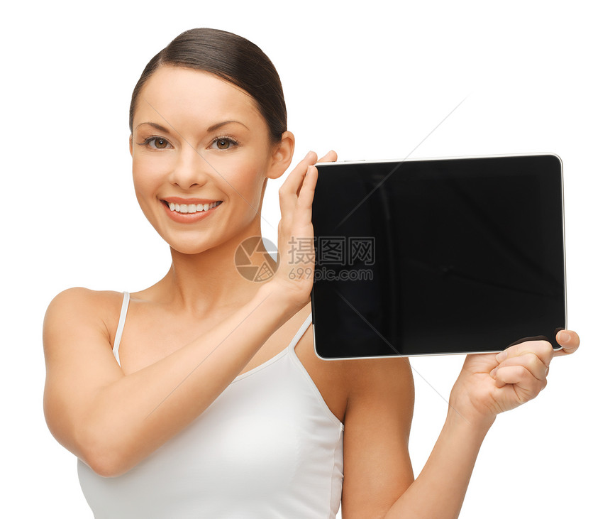 妇女用平板电脑女孩女性技术宝贝互联网药片闲暇微笑触摸屏工具图片