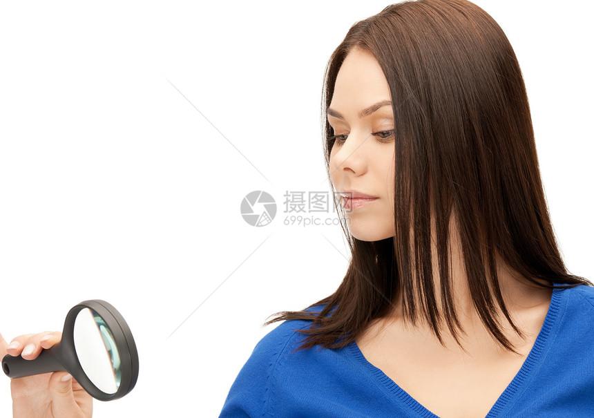 女用放大镜女孩镜片白色女性商业监视学习乐器商务玻璃图片