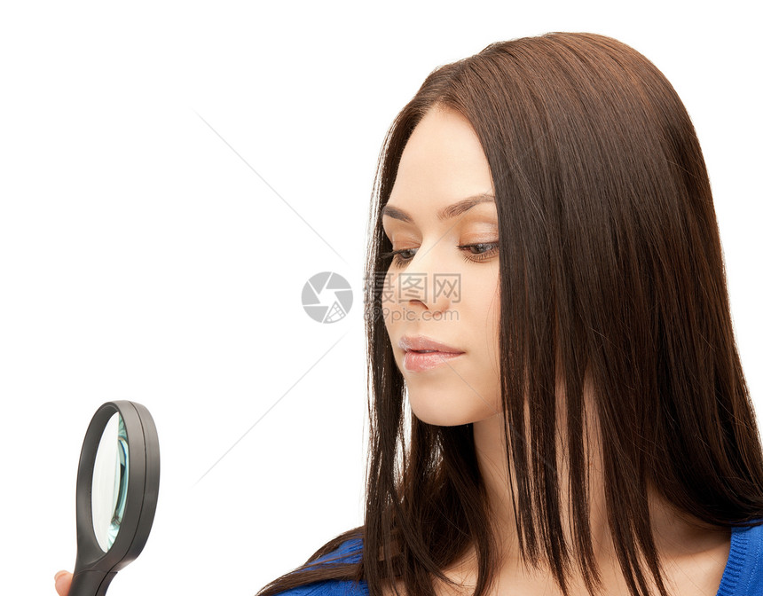 女用放大镜女性侦探女孩玻璃学习工具商业商务人士检查图片