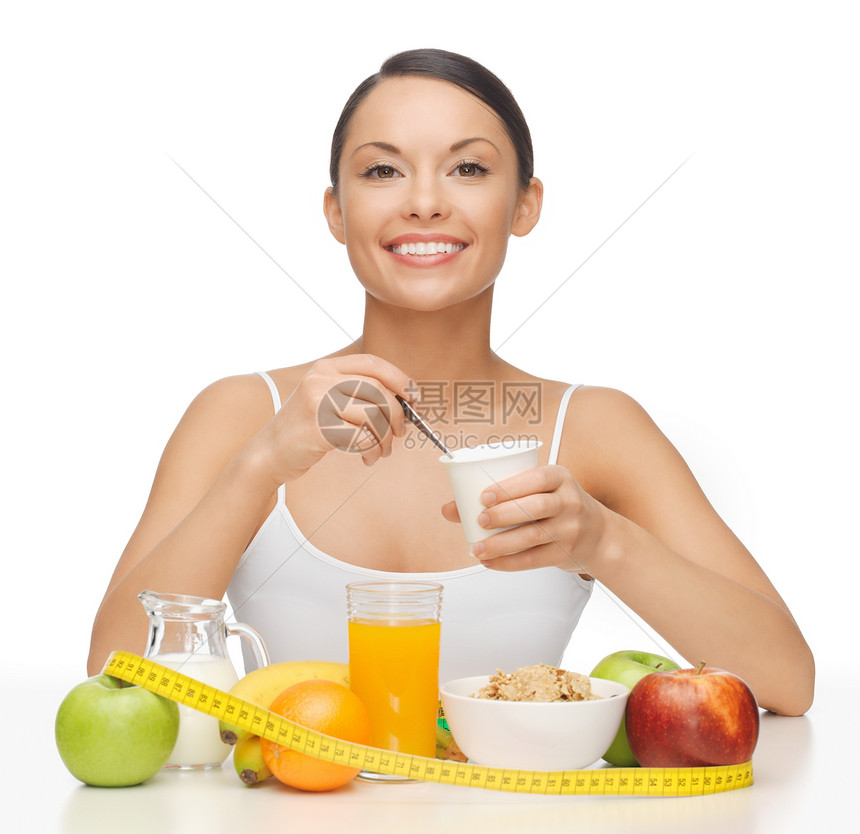 妇女用酸奶女孩福利生物甜点生态饮食奶制品早餐勺子活力图片