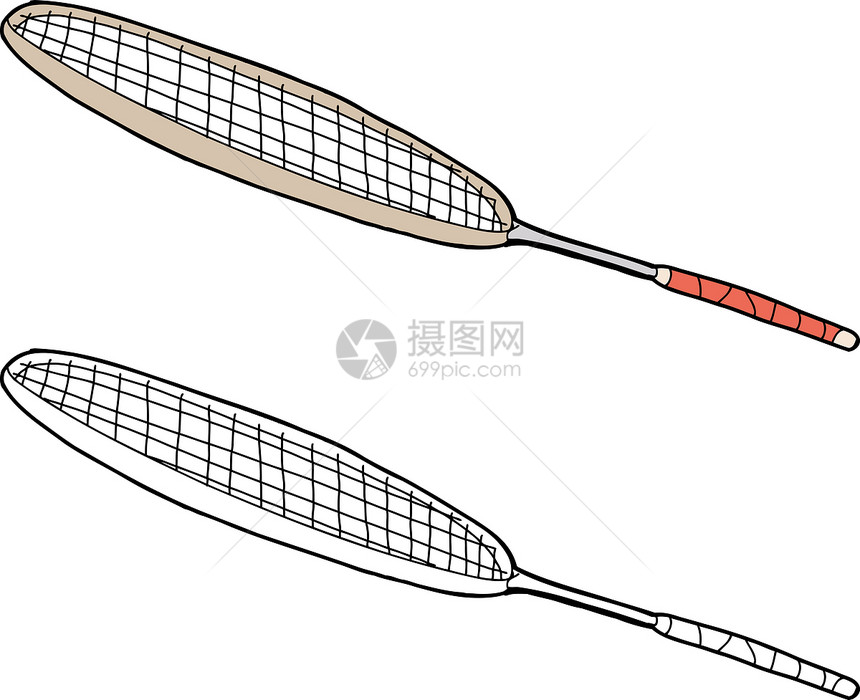 羽毛球拉克特卡通片运动游戏球拍写意手绘网球壁球插图图片