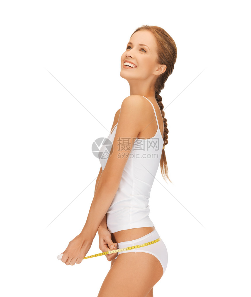 妇女用测量胶带测量她的臀部损失组织重量内衣橘皮饮食衬衫女性磁带内裤图片