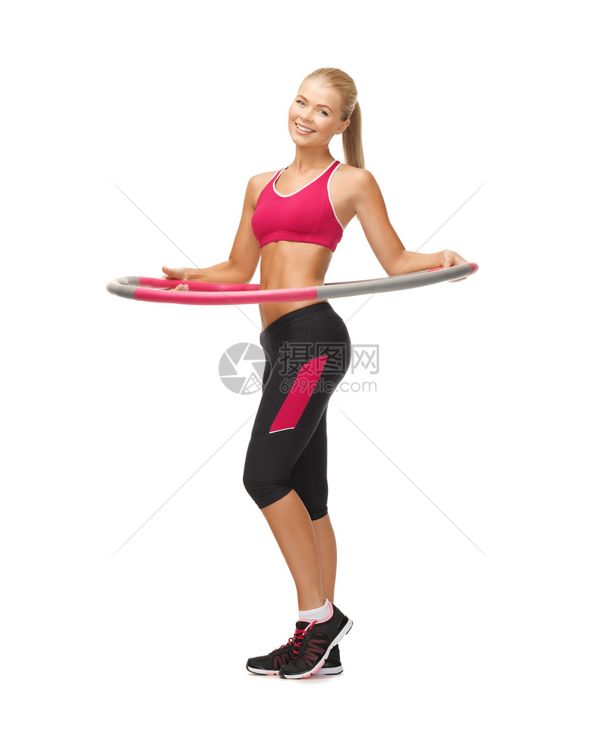 青春运动女青年有氧运动重量减肥腰部腹肌损失运动装数字腰围体操图片