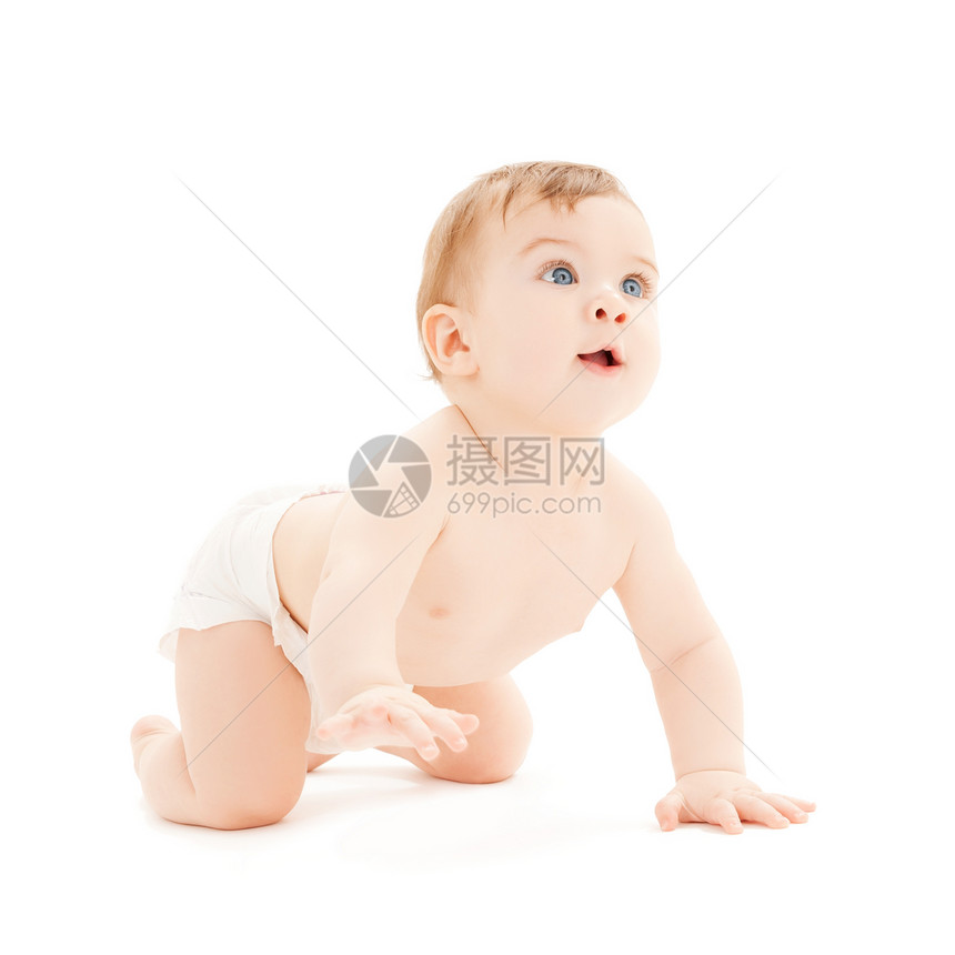 爬来爬去的好奇婴儿微笑尿布儿子童年好奇心皮肤乐趣孩子女孩保健图片
