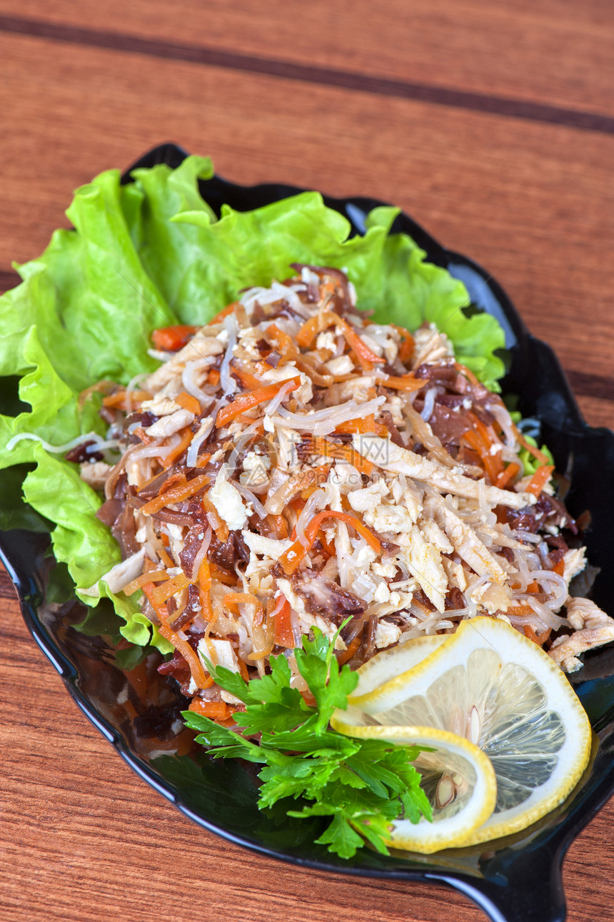 新鲜真菌沙拉餐厅油炸热带盘子情调烹饪蔬菜文化午餐猪肉图片