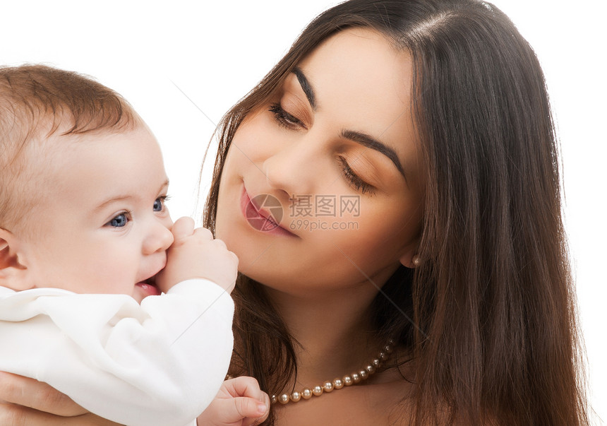 幸福的母亲和可爱的婴儿微笑女儿女孩女士压痛孩子新生育儿母性父母图片