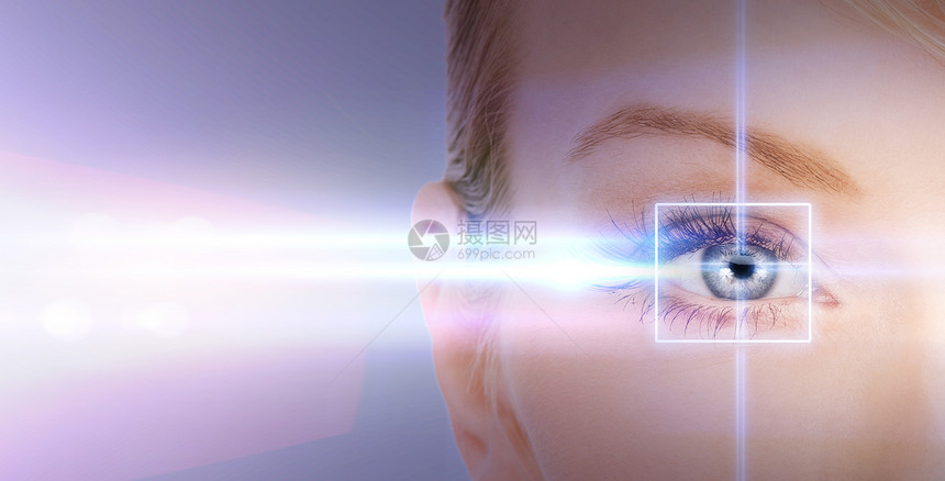 使用激光校正框架的妇女眼睛生物扫描安全鸢尾花外科眼科科学高科技女性识别图片