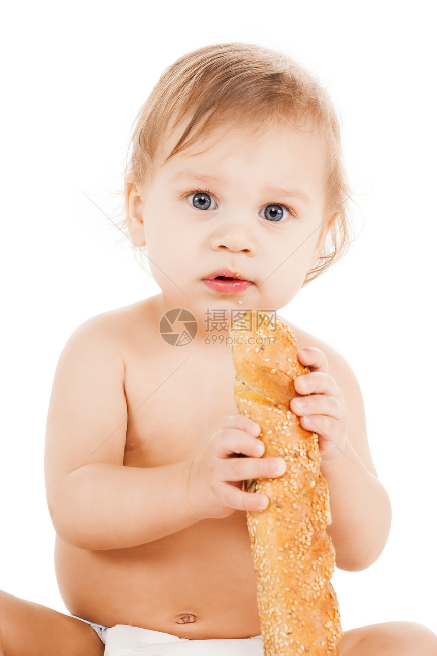 吃长面包的可爱小孩消化女孩馒头早餐食物童年保健包子午餐碳水图片