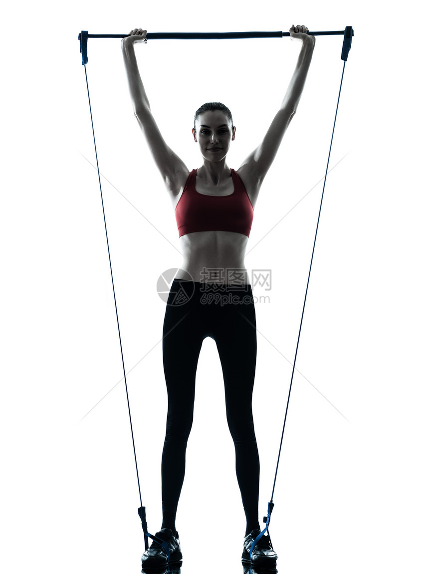 妇女锻炼体操棍子松紧带健身房运动训练练习乐队阴影背光运动装体操棒图片