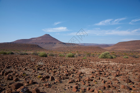 达马拉兰红色荒野干旱衬套天空沙漠火山植被蓝色背景图片