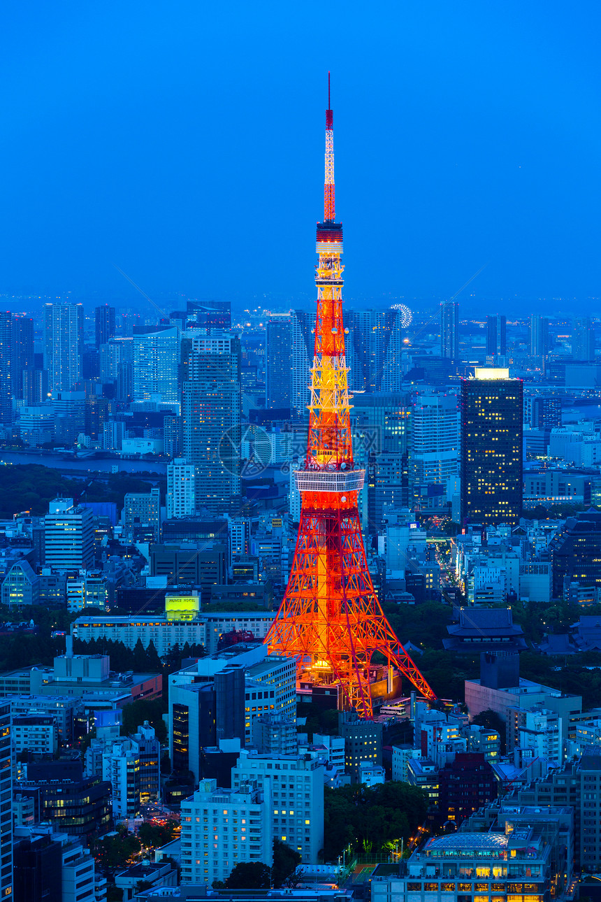 东京塔 从天线上看天空城市目的地蓝色港区建筑景观风景场景市中心图片