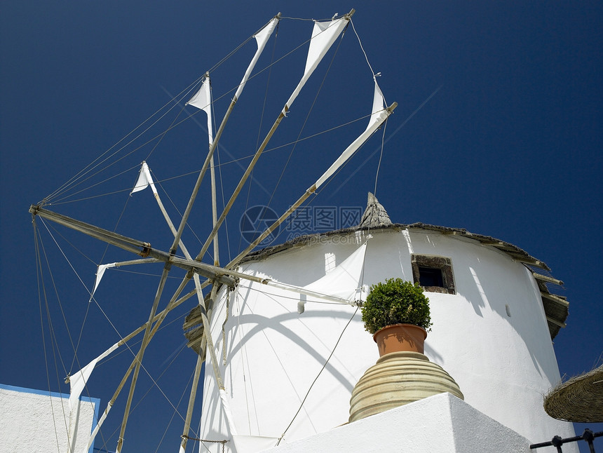 风车 - 圣托里尼岛 - 希腊群岛图片
