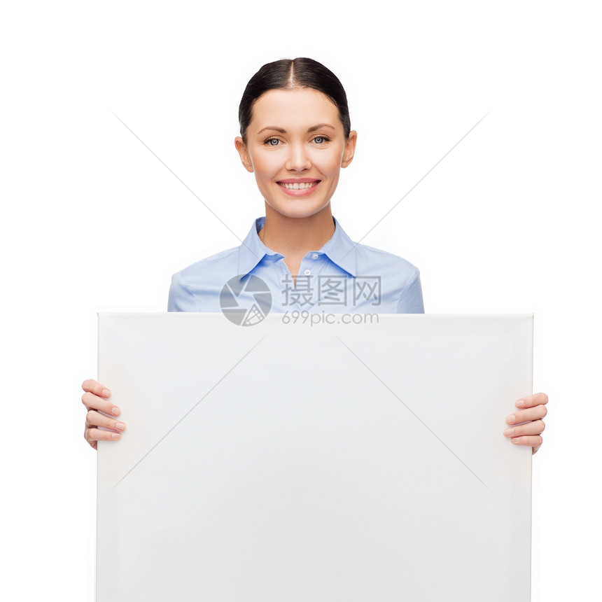 带着白空白板的笑着女商务人士职业雇主商务女孩工作职员老板管理人员商业企业家图片