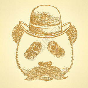熊猫帽子挂着胡子 矢量背景的长袍熊猫野生动物绅士胡须帽子艺术财富插图绘画乐趣衣服设计图片