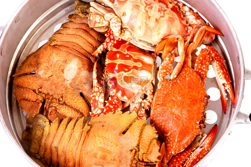 白上隔离的生虾红色海鲜美食餐厅甲壳海洋动物螃蟹食物贝类图片