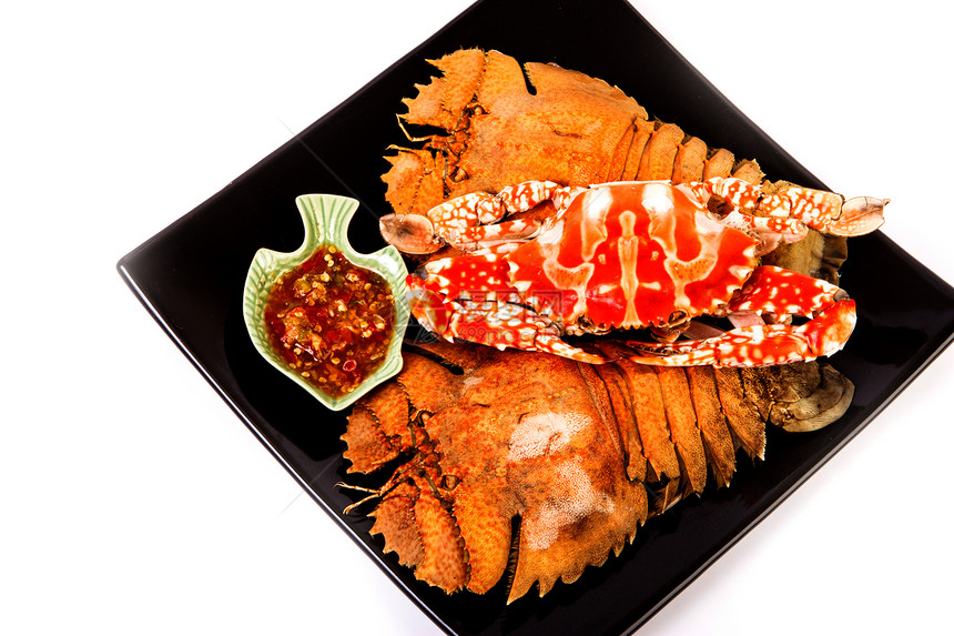虾和海蟹 配有海鲜酱螳螂餐厅营养食物动物美食贝类柠檬饮食海鲜图片